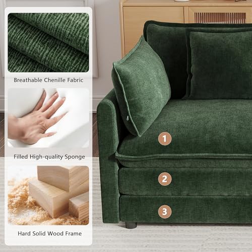 mikibama Modular Sectional Sofa, 70.8 Inch L Shaped Couch Set for Living Room, Loveseat Comfy Cloud Couches with Movable Ottoman, DIY Combination, Chenille, Evergreen