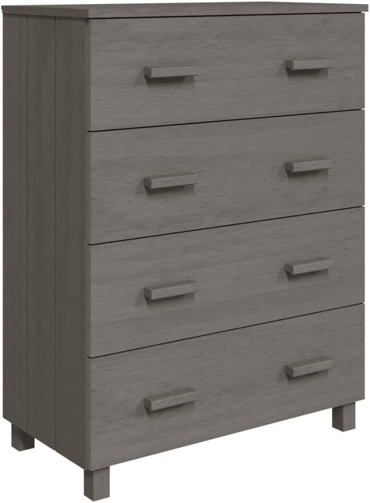 Modern Light Gray Sideboard with 4 Drawers Solid Pine Wood MDF Storage Cabinet for Living Room Dining Area Hallway Buffet Console
