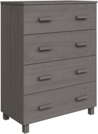 Modern Light Gray Sideboard with 4 Drawers Solid Pine Wood MDF Storage Cabinet for Living Room Dining Area Hallway Buffet Console