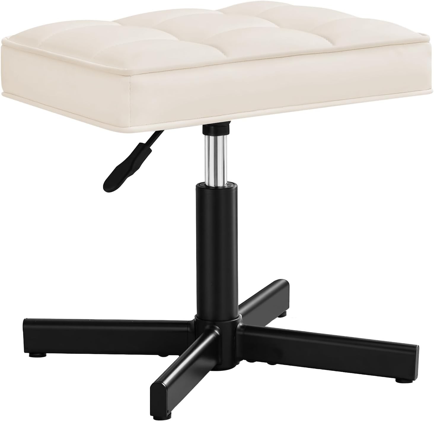 LUE BONA Adjustable Vanity Stool, 15''-19.5'' Foot Rest Under Desk, 360° Swivel Vanity Chair for Makeup Room, Cream Upholstered Faux Leather Ottoman for Bathroom & Living Room, 300lbs