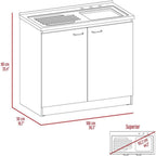Pemberly Row 2 Piece Kitchen Set, Sink Cabinet and Pantry, White Manufactured Wood, Stainless Steel Countertop, 39.3 in Sink Cabinet with Storage, 71.3 in Pantry with Shelves for Kitchen Organization