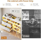 SEDETA 59" Filing Cabinet with Lock Drawers fits Legal Size for Home Office | White Lateral 2 Drawers File Cabinet with Acrylic Display Cabinet, Power Strip, Printer Stand with Storage Shelves for Office