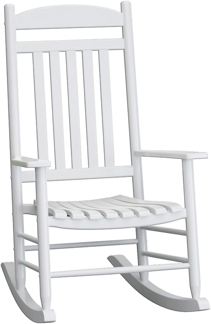 Wooden Outdoor Rocking Chair, Weatherproof Oversized Rocking Chair, Heavy Duty Comfort with 350 lbs Weight Capacity, Solid Relaxing Rocker with High Back for Patio, Porch, Living Room (white)
