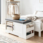 Farmhouse Shoe Storage Bench with 3-in-1 Entryway Storage & Padded Seat | 27.8" Wide Entryway Bench with Adjustable Shelves, Shoe Organizer & Side Storage Rack for Living Room, Bedroom, White