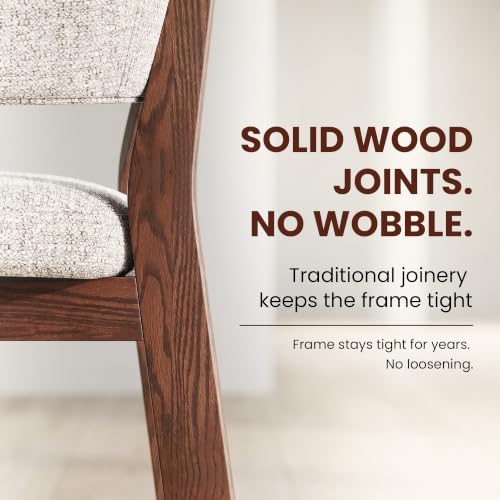 COLAMY Fully Assembled Upholstered Dining Chair, Solid Red Oak Wood Kitchen Side Chair, No Assembly Required Modern Farmhouse Dining Room Accent Seating, Single Pack,Set of 1