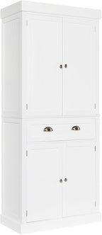 VINGLI 71-Inch White Storage Cabinets with Drawers, Freestanding Pantry Cabinets with Doors and Shelves Adjustable, Wood Farmhouse Kitchen Pantry Cupboard