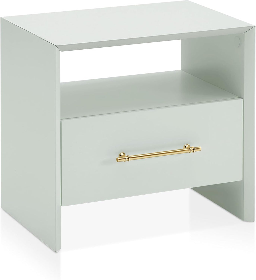 HOMES: Inside + Out Elle Modern 23-inch Rectangular End Table with Drawer and Open Shelf, Wooden Small Nightstand for Living Room, Home Office, Apartment, Small Spaces, Mint Green