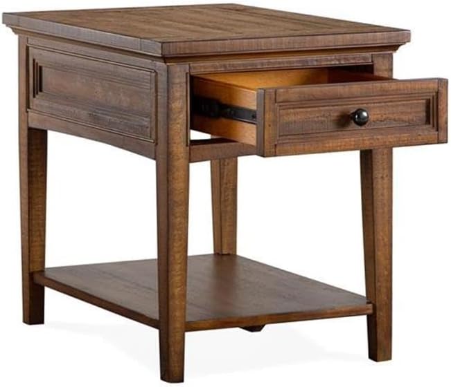 BOWERY HILL Traditional Rectangular End Table, Toasted Nutmeg Finish, 24" H x 20" W x 26" D, Solid Wood with 1 Drawer and Fixed Bottom Shelf, Aged Bronze Hardware, Living Room or Bedroom Side Table