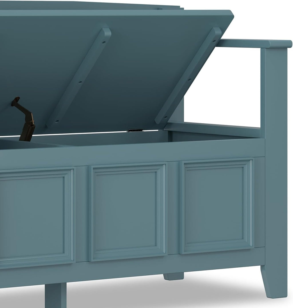 SIMPLIHOME Amherst Entryway Storage Bench - 48 inch Wide Solid Wood Hallway Seat in French Blue, Transitional Bench for Entryway or Living Room with Lift-Up Lid and Spacious Storage