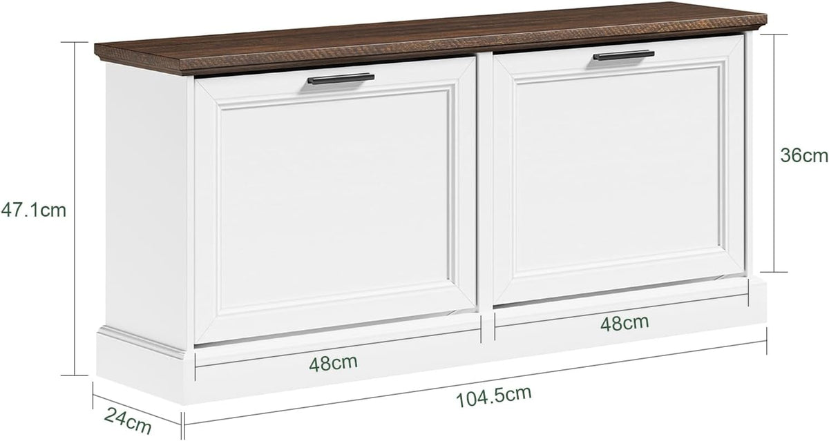 SoBuy Narrow Shoe Bench with Flip Drawers - Slim White Entryway Shoe Storage Bench for Small Spaces, Modern Shoe Cabinet Organizer for Hallway or Foyer, Compact Wooden Shoe Rack, FSR217-WN