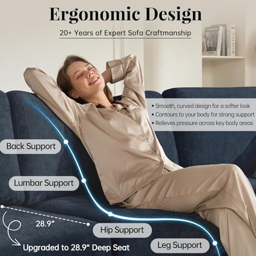 Oversized Cloud Sleeper Couch 9 Seater Modular Sectional Sofa Blue | Modern Chenille Wide Deep Seat Sofa Bed, Comfy Luxury Couches for Living Room, Bedroom, Apartment, No Tool Assembly