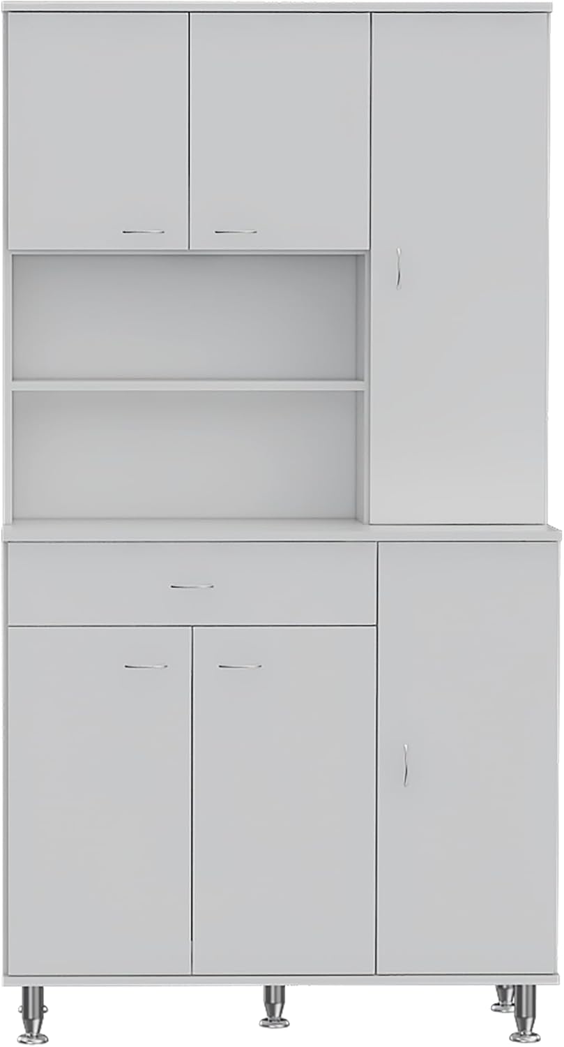 Della 90 Kitchen Pantry, One Drawer, Multiple Cabinets, Two Open Shelvess -White