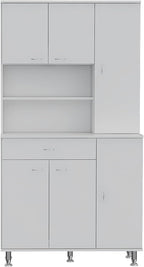 Della 90 Kitchen Pantry, One Drawer, Multiple Cabinets, Two Open Shelvess -White