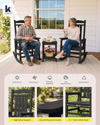 KINGYES Oversized Outdoor Rocking Chairs Set of 2, HDPE Porch Rocker, Black | - Rocking Chairs for Outdoor with Wide Seat - 350LBS Support for Adults