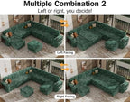 Vipbear 130" Modular Sectional Sleeper Sofa with Pull Out Bed, 9 Seat Corduroy L Shaped Couch with Ottoman and Chaise|USB Ports|Cup Holders|Side Table, Tool Free Assembly, Green