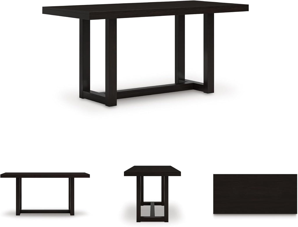 Signature Design by Ashley Neymorton Modern Counter Height Dining Table with Trestle Base, Thick Top Profile, Mango Veneer, Dark Brown Finish, Seats 4
