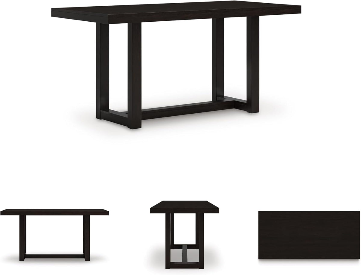Signature Design by Ashley Neymorton Modern Counter Height Dining Table with Trestle Base, Thick Top Profile, Mango Veneer, Dark Brown Finish, Seats 4