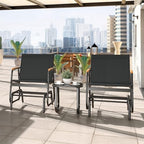 YITAHOME 3 Piece Patio Glider Set Textilene Gliders Outdoor Furniture Black | Heavy-duty Patio Glider Set w/Breathable Fabric, Smooth Gliding, Wooden Armrest, Tempered Glass Table, Easy Assembly Cleaning