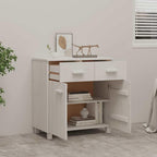 White Sideboard Buffet Cabinet, Solid Pine Wood Storage Credenza with Doors and Drawers, Modern Accent Cupboard Console for Dining Living Room, 31.1 x 15.7 x 31.5 in