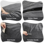 Kromax Bean Bag Chair with Filling Included, Large 4FT Comfy Bean Bag Chairs for Adults, Teens, Memory Foam, Machine Washable Thick Dutch Velvet Cover, for Living Room, Den, or Bedroom, Dark Grey