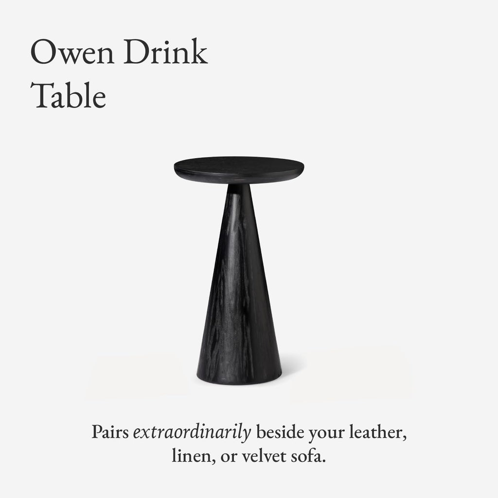 Maven Lane Wood Side Table, 12" Round, Modern Farmhouse Accent Table, Circular Rustic Industrial End Table for Living Room, Family Room, Bedroom, Small Spaces, Owen Drink Table (Aged Black)