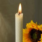 Pack of 4 Beeswax Taper Candles Hand Rolled - Dripless - Organic Natural Scent - 8 Inch in Off White