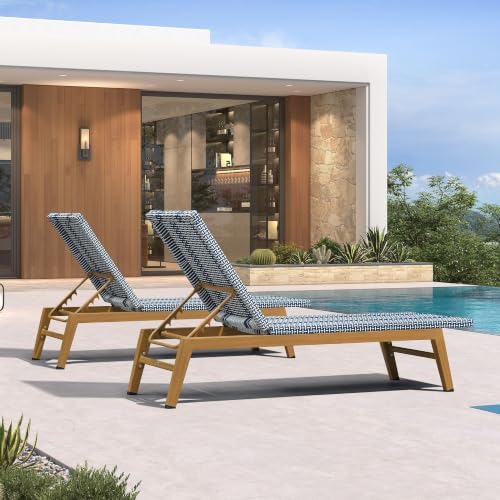 PURPLE LEAF Chaise Lounge Chair Wood Grain Aluminum Set of 2, Dark Blue | 3-Year Color Retention PE Rattan, 2.4" Thickened Aluminum Frame, 16.14" Knee-Friendly Height, French-Inspired Style
