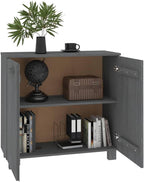 Dark Grey Solid Pine Wood Sideboard with MDF Large Storage, Rustic Style Furniture for Living Room Dining Area, 2 Doors and Built-in Shelves Organizer