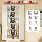 AQY Metal Pantry Cabinet, 72" White Kitchen Storage Cabinet with Doors