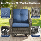 Belord 5 Piece Wicker Patio Furniture Set, Outdoor Swivel Rocker Chairs Set of 2 with Ottomans and Side Table, All Weather Patio Conversation Furniture Set, for Porch Pool, Gray Wicker/Blue