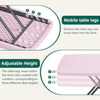 30 Inch Folding Table, Adjustable Height TV Tray for Small Spaces, Heavy Duty Foldable Utility Table for Laptop, Dining, Camping, No Assembly, 200 lbs Capacity, Pink Granite