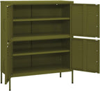 Olive Green Steel Storage Cabinet 13.8"x31.5"x40" Modern 4-Door Pantry Organizer & Bathroom Storage Cabinet Adjustable Shelves Robust Metal Frame for Living Room Kitchen Garage