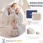 MAXYOYO Bean Bag Chair with Ottoman, Giant Pumpkin Lounge Chair for Adults | Oversized Bean Bag Chair with Footstool, Comfy and Lazy Lounge Chair for Dorm, Living Room, Bedroom, Beige