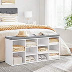 VASAGLE Shoe Bench with Cushion, 10 Compartments, 11.8 x 40.9 x 18.9 Inches | Entryway Storage Bench with Padded Seat, for Bedroom, Cloud White and Dove Gray, CUSTOS Collection ULHS10WT