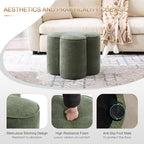 Zesthouse Flower Pouf Ottomans Foot Rest Set of 2, Linen Poofy Ottomans | Large Ottoman Footstool for Couch, Modern Living Room Stool Seat, Cute Square Vanity Stool for Bedroom, Green Dorm Foot Stool