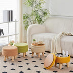 Wimarsbon Storage Ottoman, Modern Round Footrest with Soft Padded Seat, Teddy Velvet Footstool with Wood Legs, Accent Small Table or Plant Stand for Hallway, Living Room (Brilliant Green)