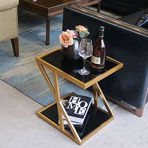 Telephone Table, Tempered Glass Side Table Nordic Modern Iron Art Sofa Table Coffee Table Bedside Table for Living Room Bedroom Balcony,17.7''x15.7''x19.6''(
