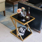 Telephone Table, Tempered Glass Side Table Nordic Modern Iron Art Sofa Table Coffee Table Bedside Table for Living Room Bedroom Balcony,17.7''x15.7''x19.6''(