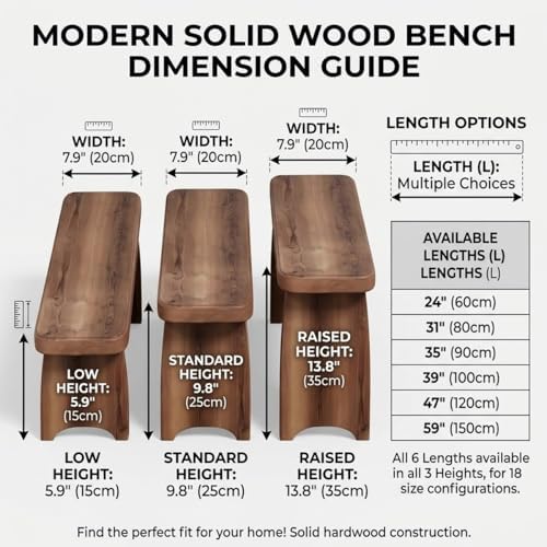 24" 31" 35" 39" 47" 59" Wooden Entryway Bench, Modern Dining Benches, End of Bed Bench for Bedroom, Dining Room, Hallway, Living Room, Wood Ladder Plant Stand(L24xW7.9xH13.8inch)