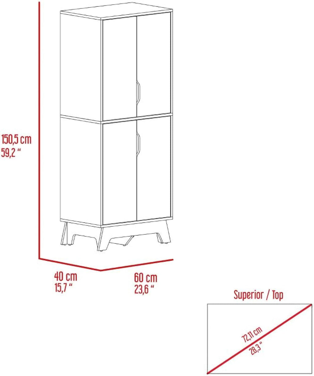 Pamplona Double Kitchen Pantry, Double Door, Four Legs, Four Shelves -Light Oak/White