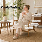 Karl home Mid-Century Modern Accent Reading Chair, Beige | Linen Upholstered, Solid Wood Frame, Soft Cushion, Lumbar Pillow, Lounge Armchair for Living Room, Bedroom, Balcony, Study
