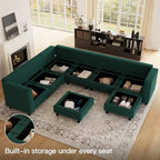 Belffin Modular Sectional Sofa with Storage Seat Oversized U Shaped Couch with Reversible Chaise Velvet Sofa Set with Ottoman Green