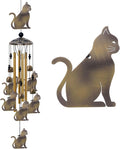 Garden Cat Wind Chimes Outdoor Indoor Decor - with 4 Tubes 7 Cats Wind Chime, Mobile Romantic Cats Wind Catcher, Bronze Cats Wind Bells for Home, Mom Gifts, Balcony, Tree, Festival, Garden Decoration