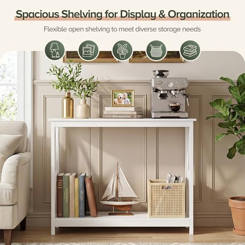 SUPER DEAL Console Table 39.5”, 2-Tier Narrow Sofa Side Table with Storage Shelf, Entrance Table for Hallway/Foyer/Living Room/Corridor/Office, White