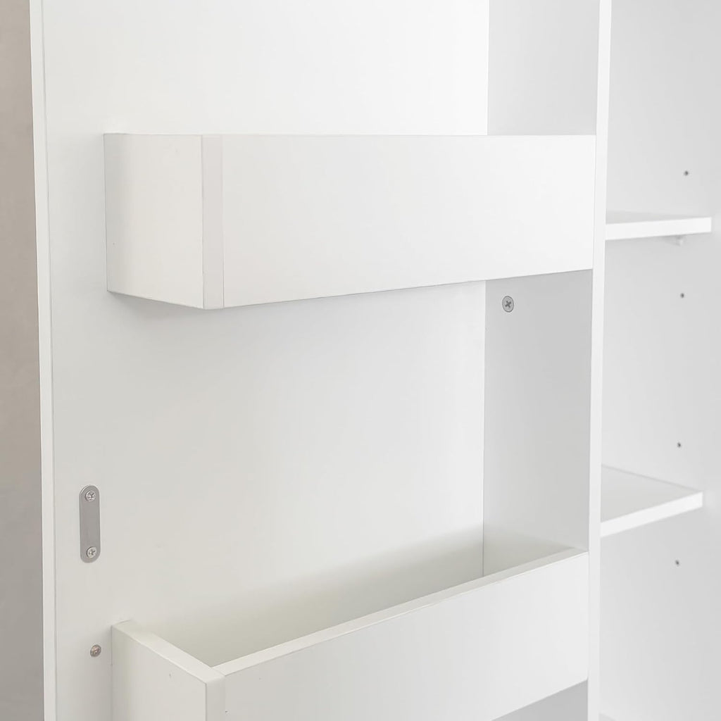 70.87" Narrow Kitchen Pantry Cabinet, Freestanding Buffet Cupboard with 6 Door Shelves & Adjustable Shelves, 6-Tier Slim Storage Organizer for Kitchen, Living Room, Dining Room, White