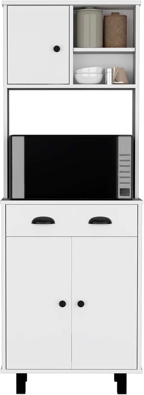 Waco 67" H Kitchen Pantry with Two Cabinets, Two Open Shelves, and One Drawer,White