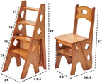 Solid Wood Foldable 4-Step Dual-Purpose Ladder Chair: for Library, as Step, Stool, Display Stand, Flower Stand (87 * 34 * 44.5cm, 90 * 35 * 46cm),Honey color-87 * 34 * 44.5cm