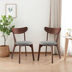 ERGOMASTER Mid-Century Dining Chairs, Rubber Wood Chairs with Back for Home, Kitchen, Dining Room, Restaurant, Gray-Blue Cushion, Set of 2
