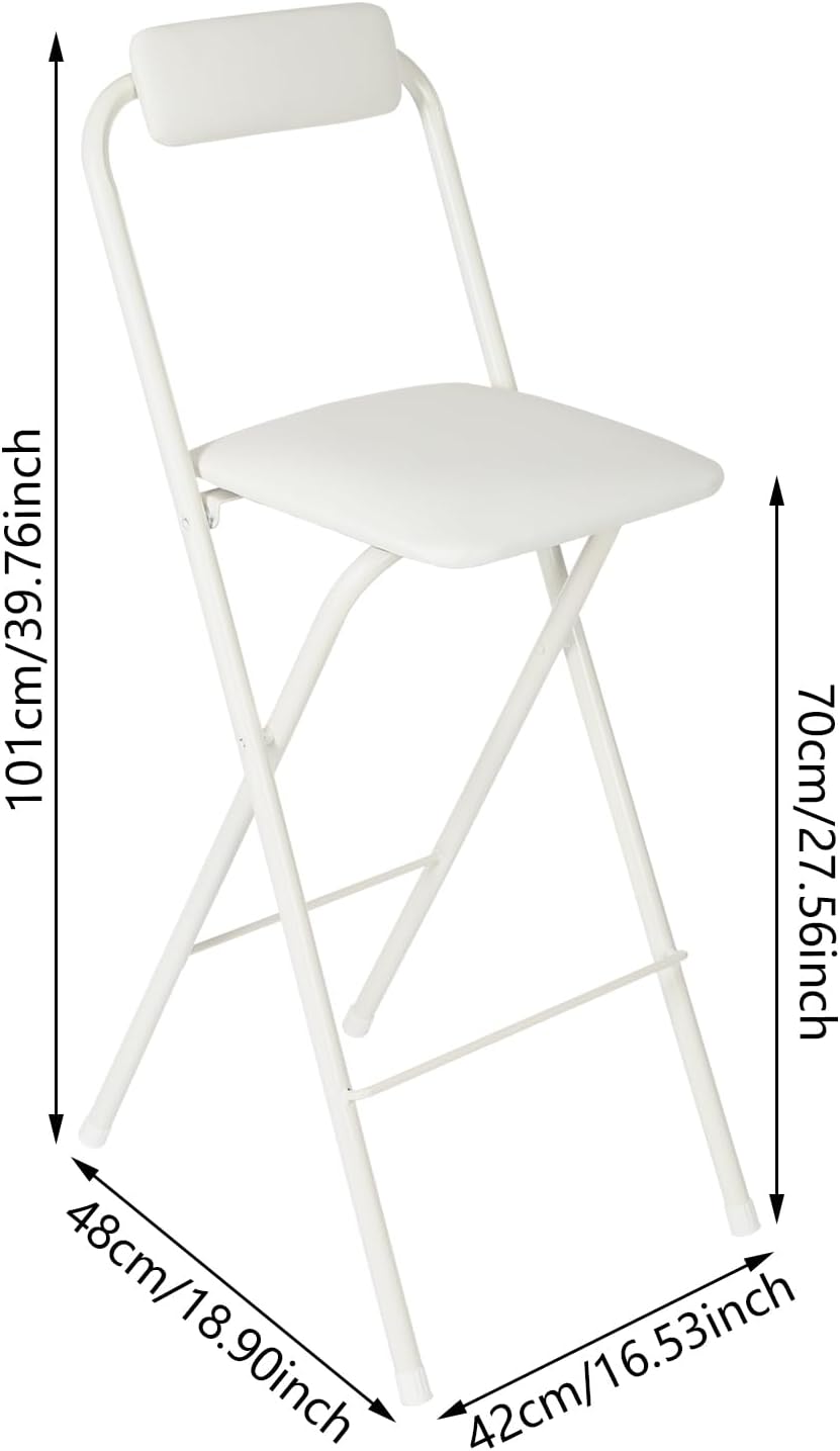 27.5'' Tall Folding Bar Stool, Cushioned Padded Folding Stool with Back, Portable Adult Folding Chair, 275 lbs Load Capacity, Counter Height Seat for Kitchen, Living Room, Garden, Camping, White