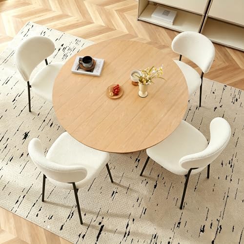 Homedot Modern Round Dining Table Set for 4 with Chairs, 47.24" Oak Wooden Kitchen Table with 4 Seated Dining Room Chairs, 5-Piece Kitchen Dining Table Chairs Set for Apartment,Living Room